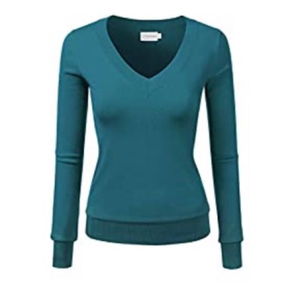BRAND NEW rich turquoise v-neck sweater. Size small.